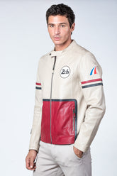 24H Le Mans Karl ecru red racing leather jacket for men